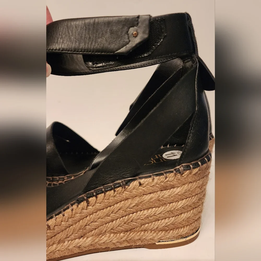 Franco Sarto Callia Espadrille Wedge Sandal In Black Leather Size 11